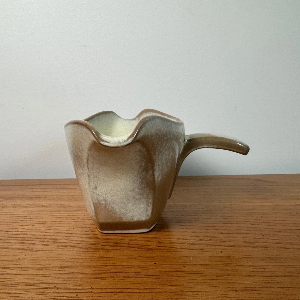 Frankoma Pottery Gravy Boat 6S Light Beige‎ Brown Drip Glaze Mid Century